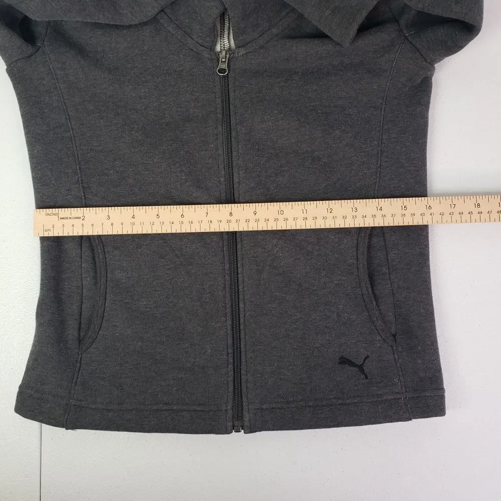 Puma Women's XS Gray Collar Full Zip Pockets Thumbhole Fleece Fitted Cozy Jacket - Picture 5 of 14